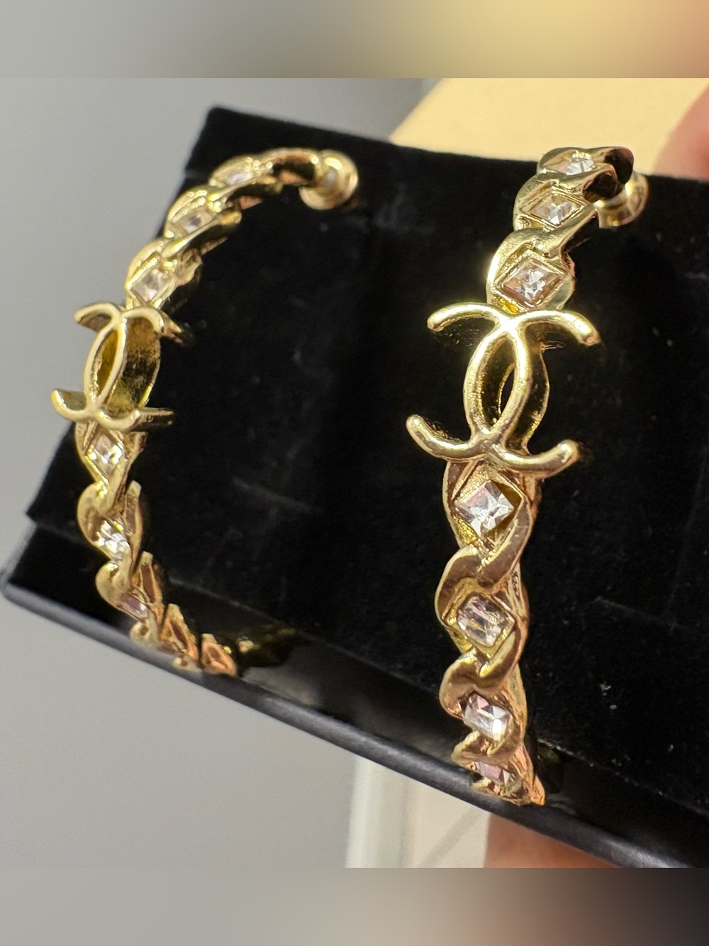 Gold Tone Designer Inspired Chain Link Hoop Earrings
